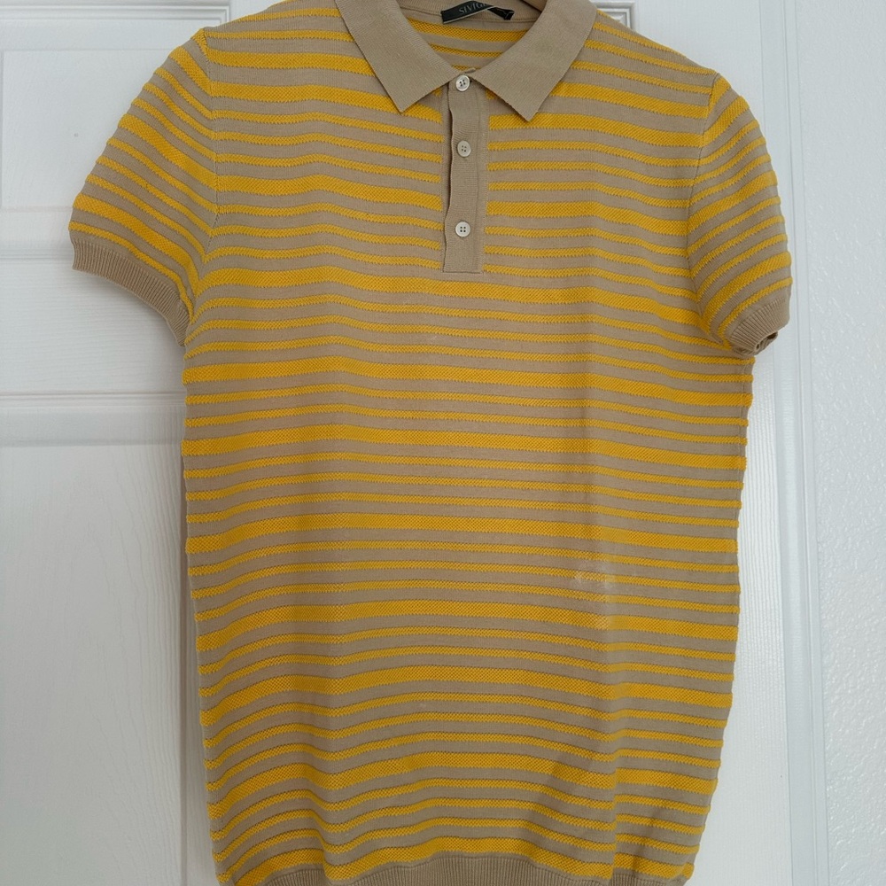 Siviglia Tan and Yellow knitted Striped Polo size small